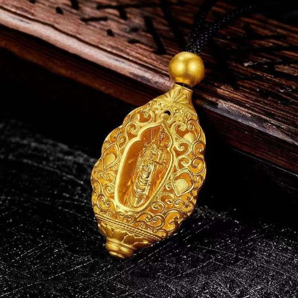 Golden Hollow Guanyin Buddha Necklace - Protection & Courage - Buddha Pureland