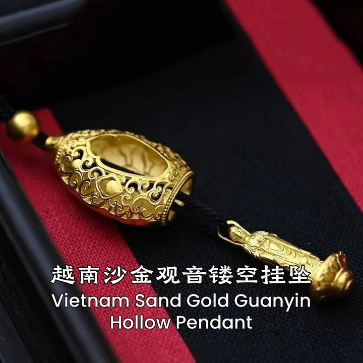 Golden Hollow Guanyin Buddha Necklace - Protection & Courage - Buddha Pureland