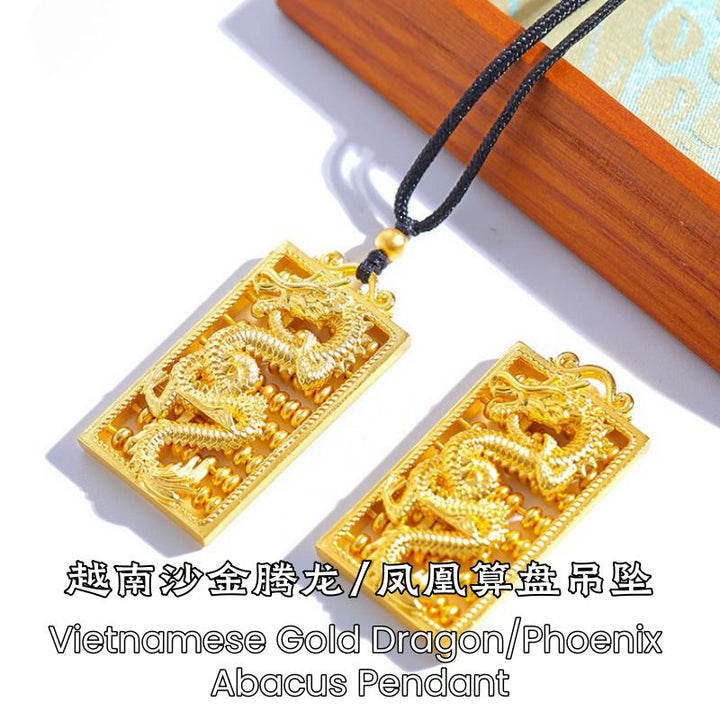 Golden Phoenix & Dragon Necklace With Abacus - Bring Wealth And Fortune - Buddha Pureland