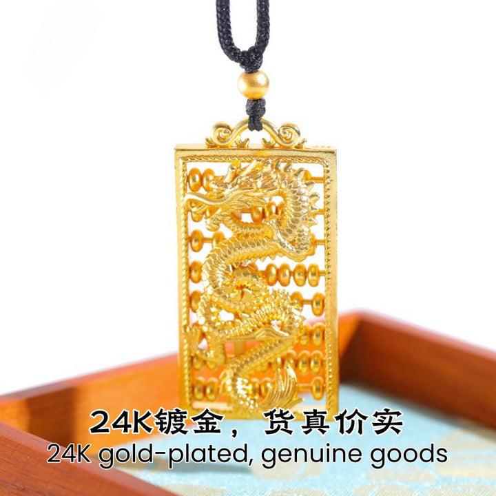 Golden Phoenix & Dragon Necklace With Abacus - Bring Wealth And Fortune - Buddha Pureland