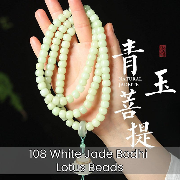 Lotus White Bodhi Jade Bead Bracelet - 108 Beads - Buddha Pureland