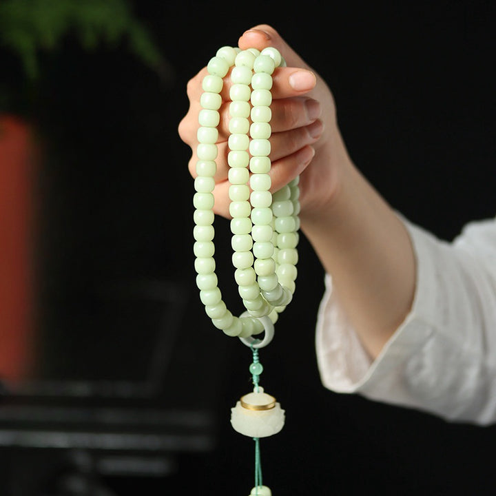 Lotus White Bodhi Jade Bead Bracelet - 108 Beads - Buddha Pureland