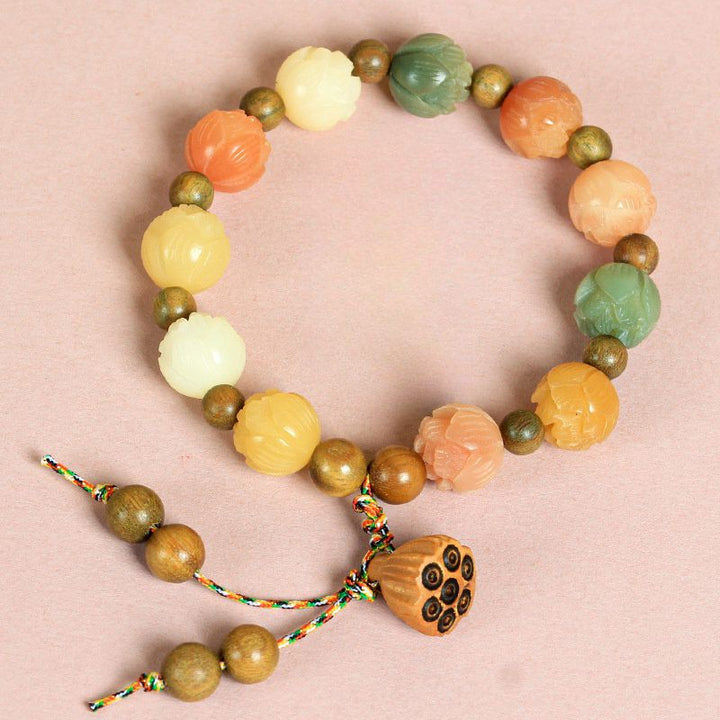 Lotus White Jade Bodhi Rainbow Bracelet - Good Luck Continuous - Buddha Pureland