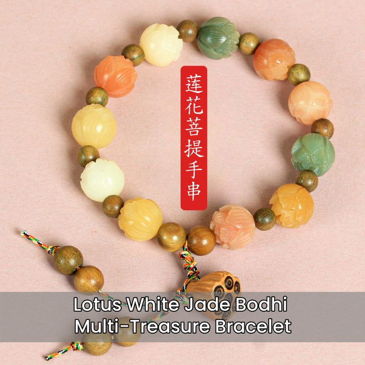 Lotus White Jade Bodhi Rainbow Bracelet - Good Luck Continuous - Buddha Pureland