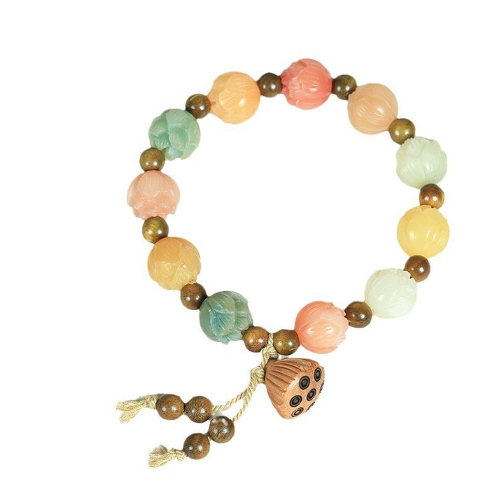 Lotus White Jade Bodhi Rainbow Bracelet - Good Luck Continuous - Buddha Pureland