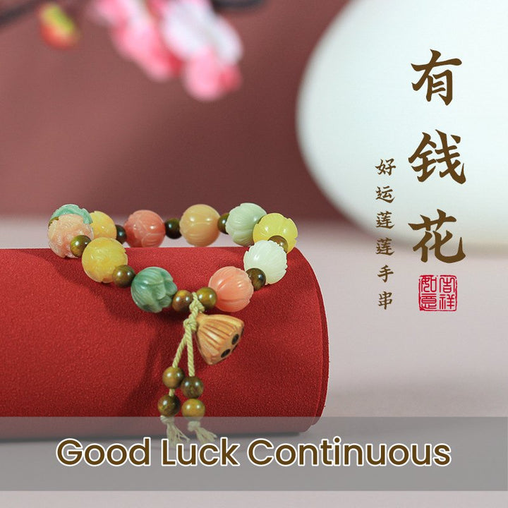 Lotus White Jade Bodhi Rainbow Bracelet - Good Luck Continuous - Buddha Pureland