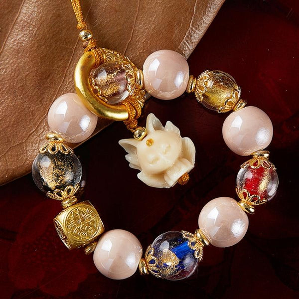 Nine-Tailed Fox Key Chain with Liuli Bead from Lama Temple