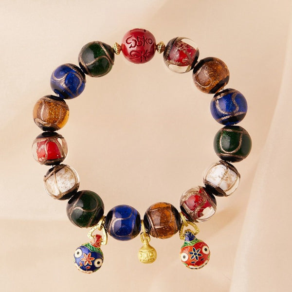 Rainbow Obsidian Bracelet from Lama Temple with Incense Ash Beads