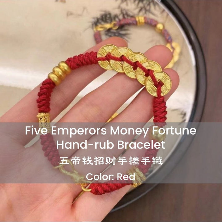 Red String Bracelet with Five Emperors Money - Fortune & Protection-2