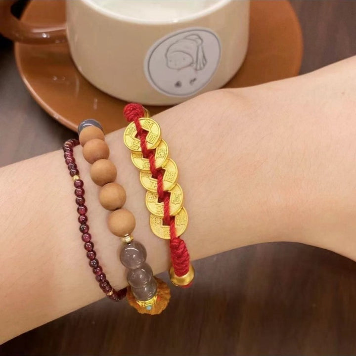 Red String Bracelet with Five Emperors Money - Fortune & Protection-5