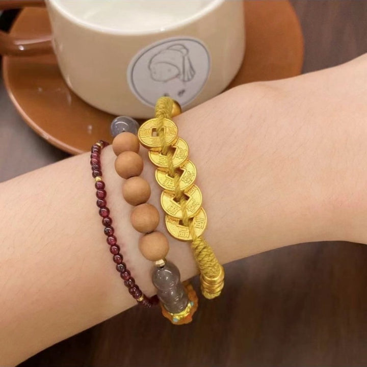 Red String Bracelet with Five Emperors Money - Fortune & Protection-6