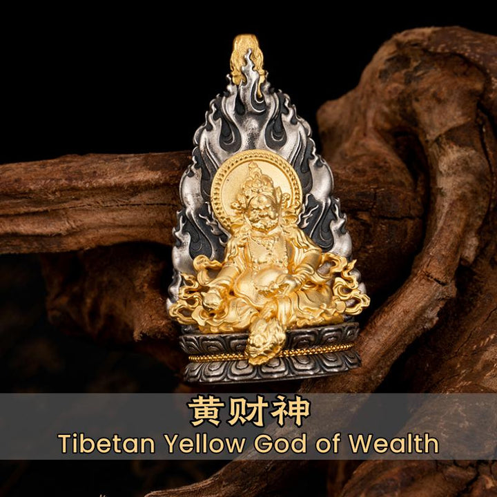 Sterling Silver Handmade Buddhist necklace - Yellow God Of Wealth - Buddha Pureland