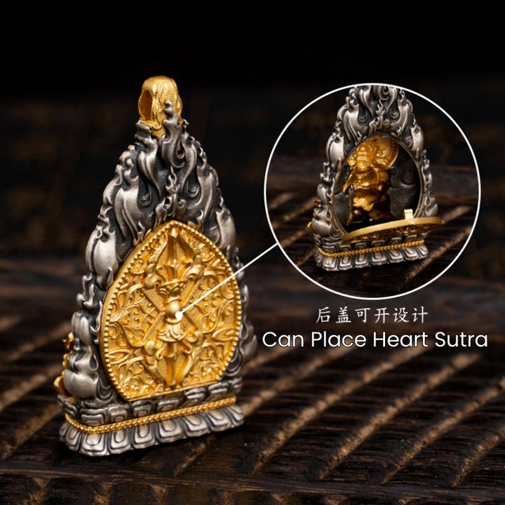 Sterling Silver Handmade Buddhist necklace - Yellow God Of Wealth - Buddha Pureland