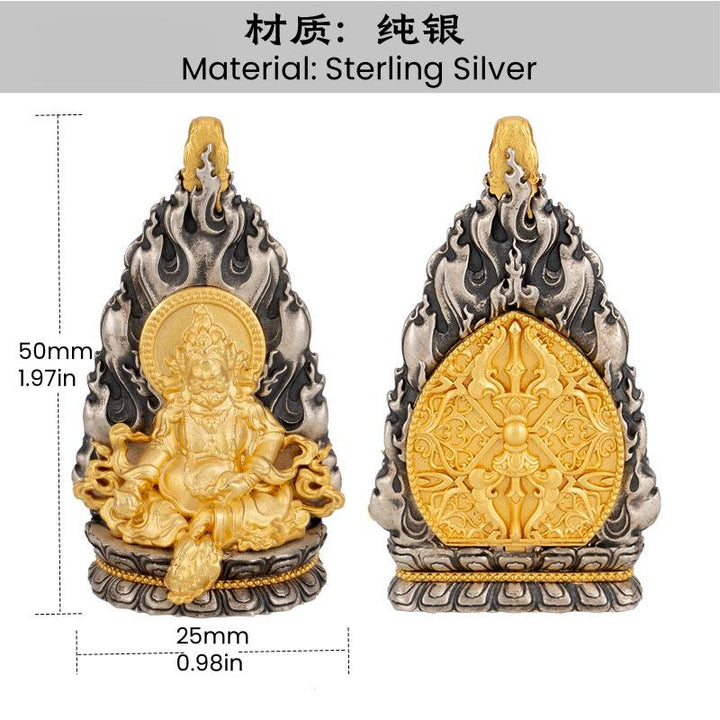 Sterling Silver Handmade Buddhist necklace - Yellow God Of Wealth - Buddha Pureland