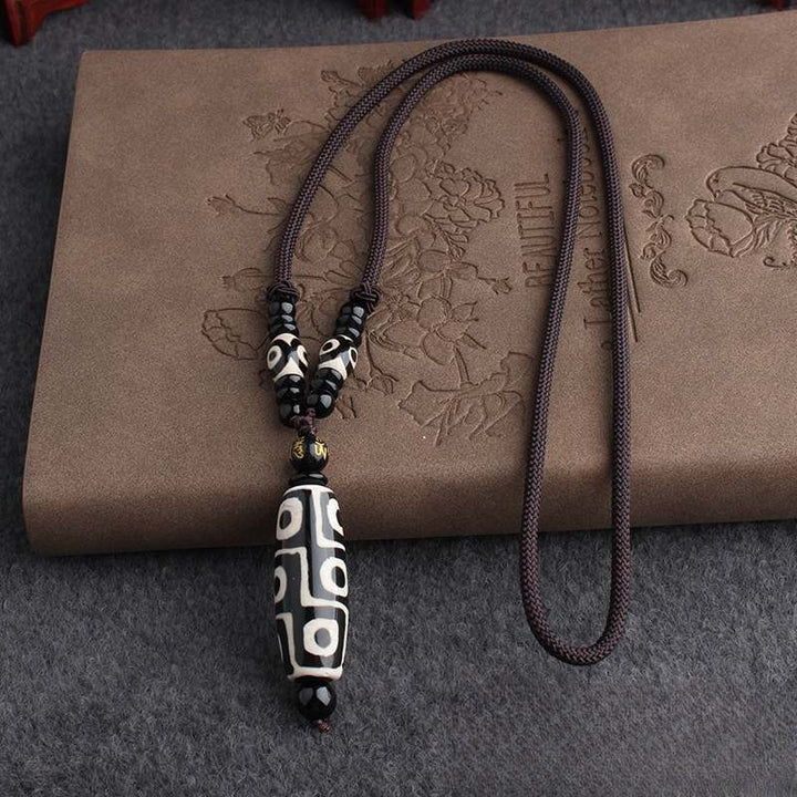 Tibetan 9-Eye Dzi Bead Necklace - Top Of Faith - Buddha Pureland