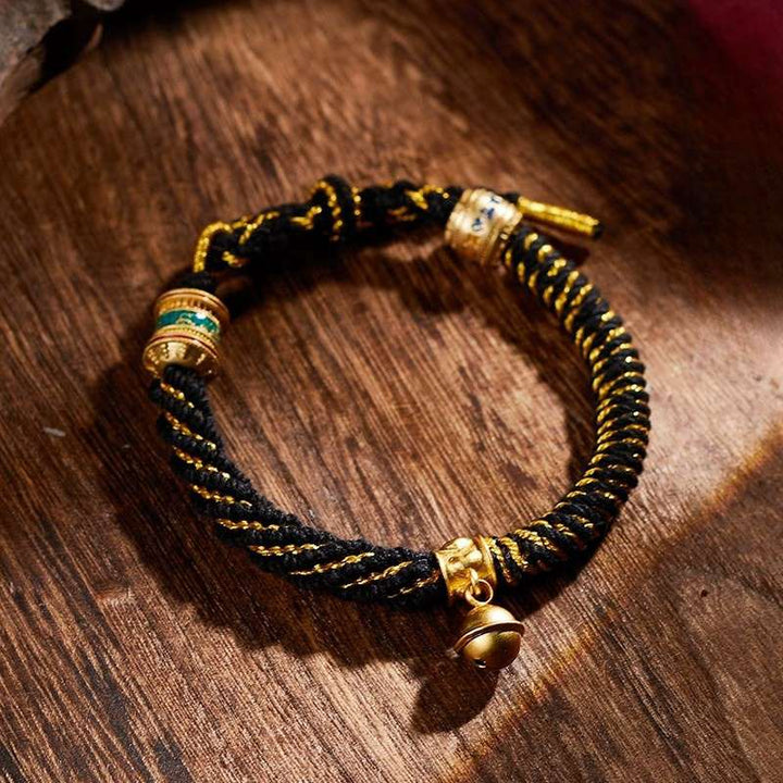 Traditional Tibetan Six-character Mantra Rope Bracelet Mens - Protection & Courage - Buddha Pureland