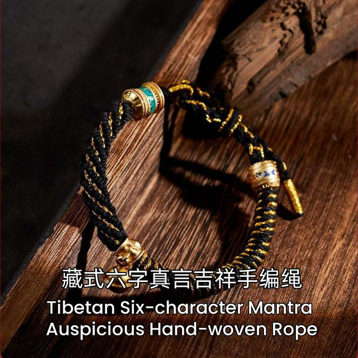 Traditional Tibetan Six-character Mantra Rope Bracelet Mens - Protection & Courage - Buddha Pureland