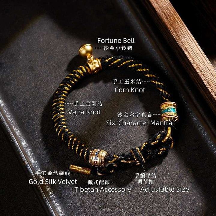 Traditional Tibetan Six-character Mantra Rope Bracelet Mens - Protection & Courage - Buddha Pureland