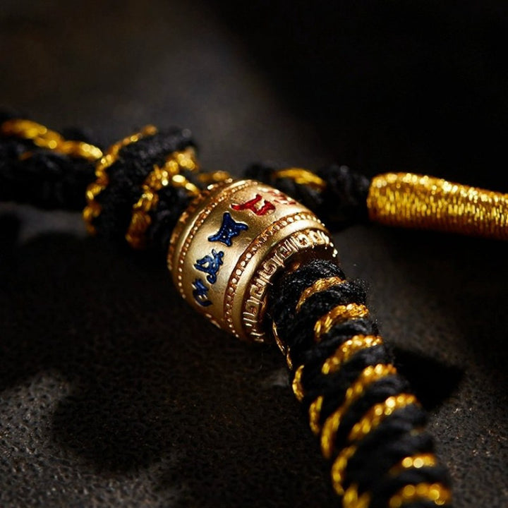 Traditional Tibetan Six-character Mantra Rope Bracelet Mens - Protection & Courage - Buddha Pureland