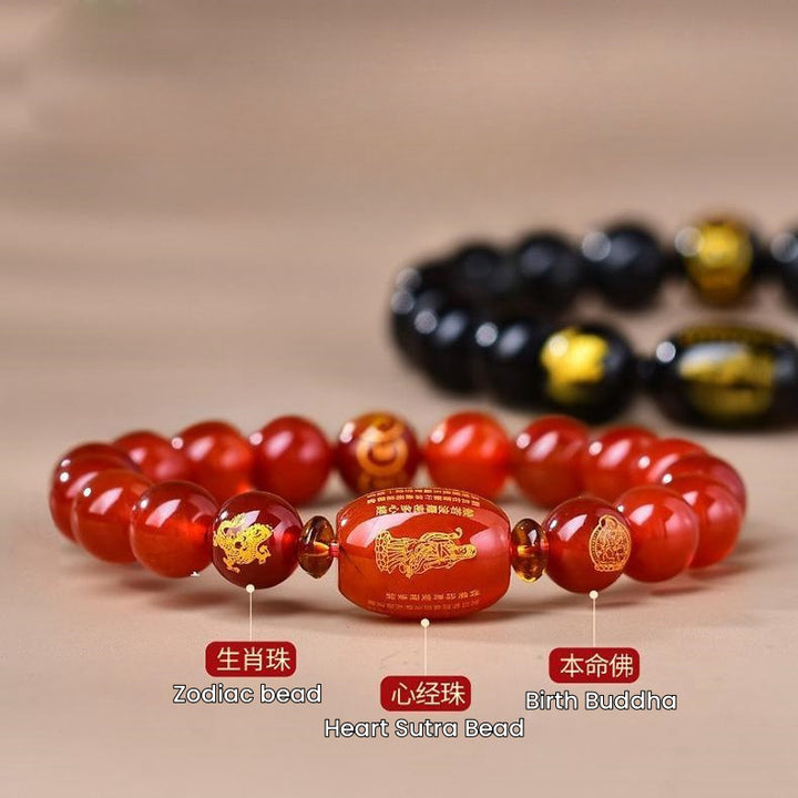 Zodiac Sign Buddha Red Agate Bracelet - For Healthy And Longevity - Buddha Pureland