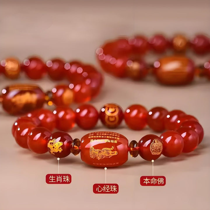 Zodiac Sign Buddha Red Agate Bracelet - For Healthy And Longevity - Buddha Pureland